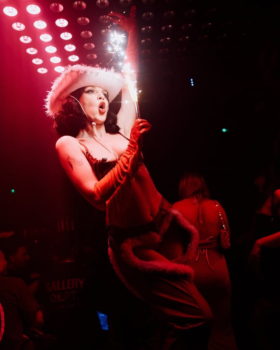 Cirque Le Soir Valentine's Day party with romantic decor and champagne shows